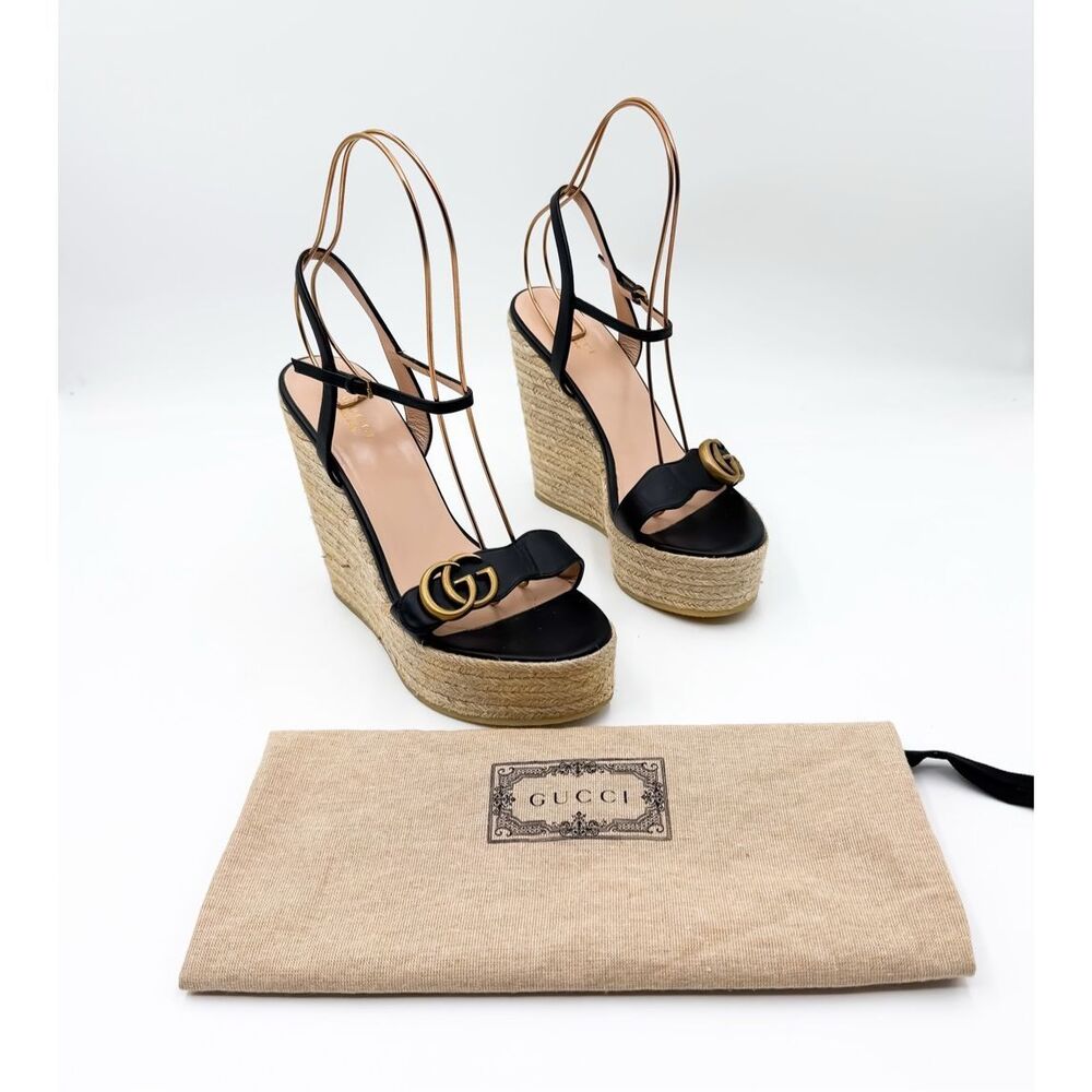 Gucci GG Marmont Platform Wedge Espadrille Sandals EU 39 US 9
